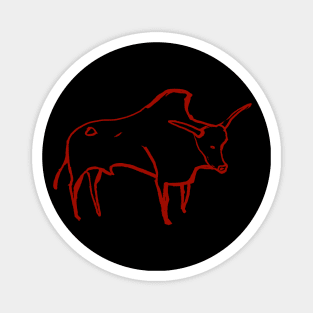 Cave line art of Aurochs in red ink Magnet